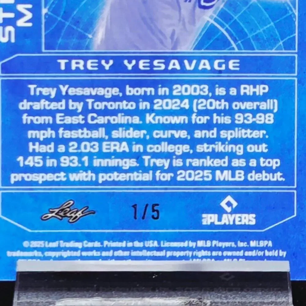 2025 Trey Yesavage 1/5 Strikeout Machine Green Refractor RC Jays Top Prospect